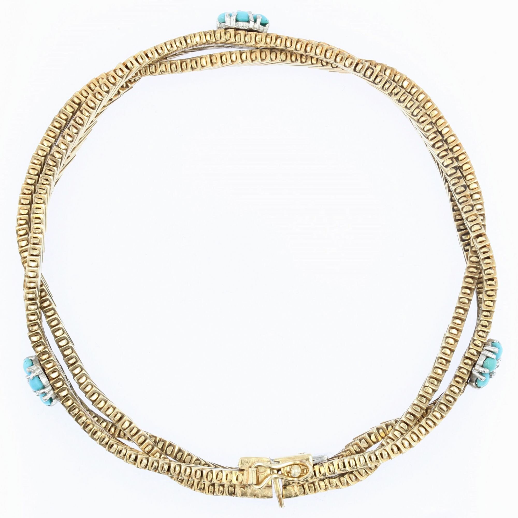 1950s Turquoise Diamond Flowers 18 Karat Yellow Gold