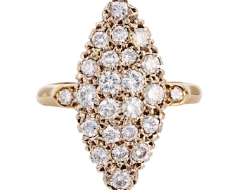 1960s 0.70 Carat Diamonds 18 Karat Yellow Gold Shuttle Shape Retro Ring