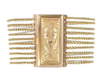 French, 19th Century, 18 Karat Rose Gold Pansy Clasp Chain Bracelet
