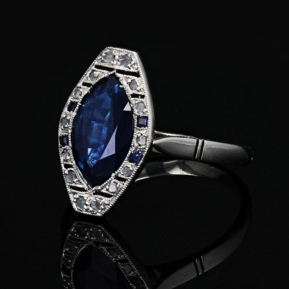 French 1925s Art Deco Sapphire Diamonds 18 Karat … - image 7