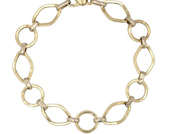 Modern 18 Karat Yellow Gold Alternating Links Bracelet