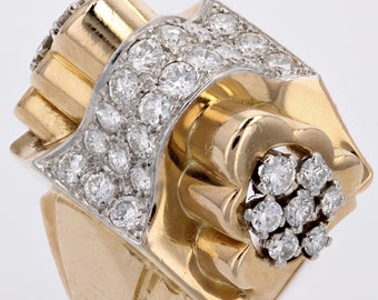 Bague tank nœud d'or et de diamants France