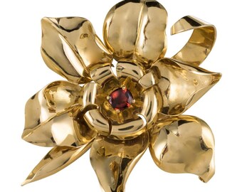 Broche Barrette Ancienne Fin 19e Siècle En Or Rose 8 Carats Sertie De Grenat