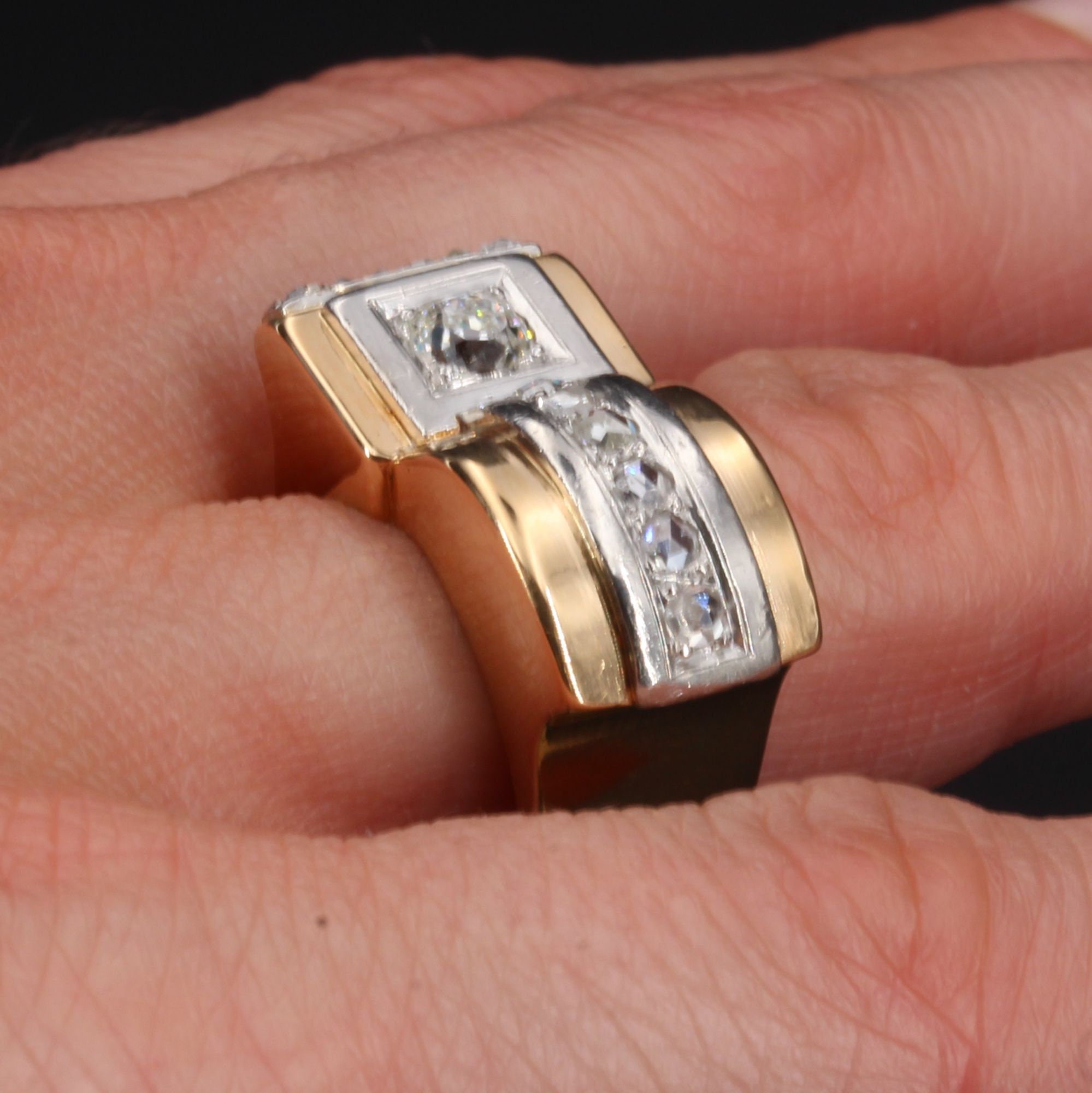 French Diamond Gold Tank Ring - Etsy