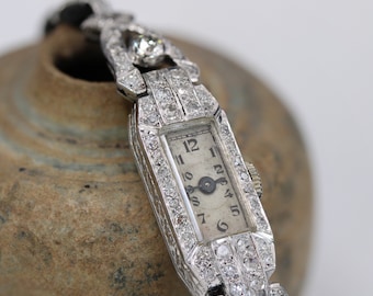 Antike Art Deco Platin Diamant Uhr 18K Weißgold Platin Art Deco
