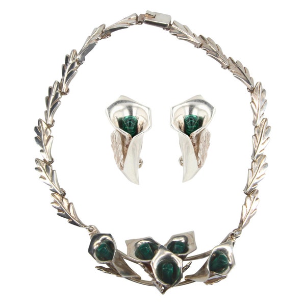 Parure en argent et malachite