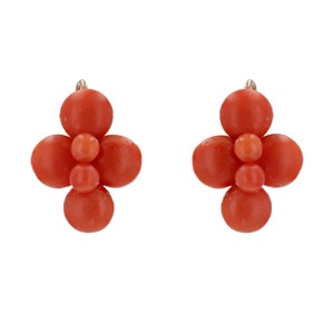 20th Century Coral Pearls 18 Karat Yellow Gold Earrings