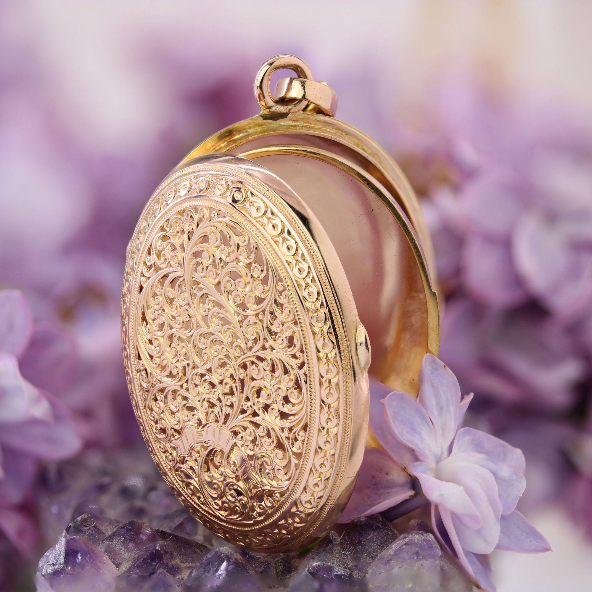 Pendentif Ancien émaillé Motif Pensée Sur Fond Rose - Bijou Vintage Floral, Occasion