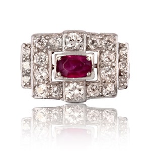 Art Deco platinum ruby diamonds ring