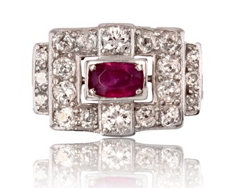 Art Deco platinum ruby diamonds ring