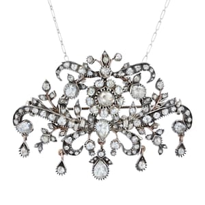 French 19th Century Diamonds 18 Karat Gold Silver Brooch Pendant