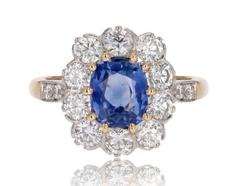 New Sapphire Diamonds Platinum 18 Karat Yellow Gold Engagement Cluster Ring