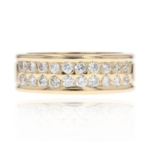 French Modern Diamonds 18 Karat Yellow Gold Large Wedding Ring