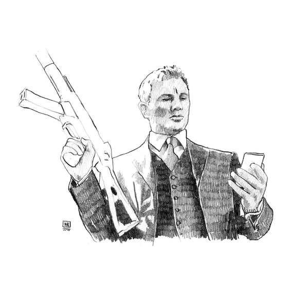 Dessin Original Crayon Scène De Cinéma Film Casino Royale James Bond 007 Illustration