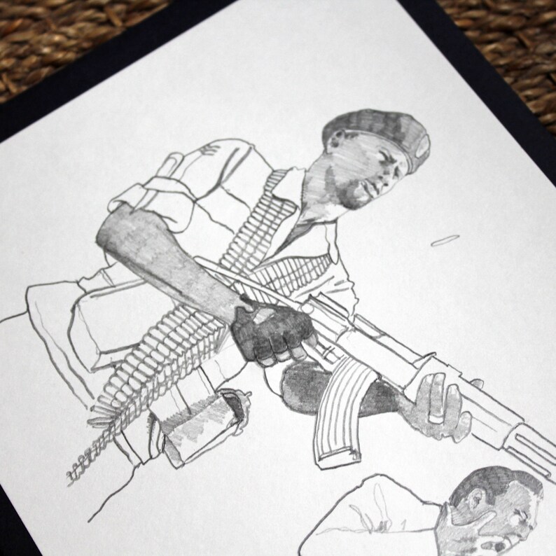 Dessin original crayon sc\u00e8ne de cin\u00e9ma film Lord of War illustration Andr\u00e9 Baptiste Jr Yuri Orlov