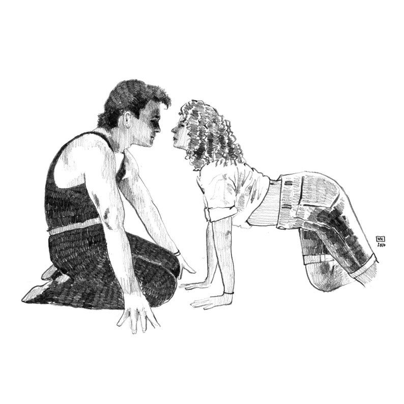 Dessin Original Crayon Scène De Cinéma Film Dirty Dancing Illustration Baby And Johnny