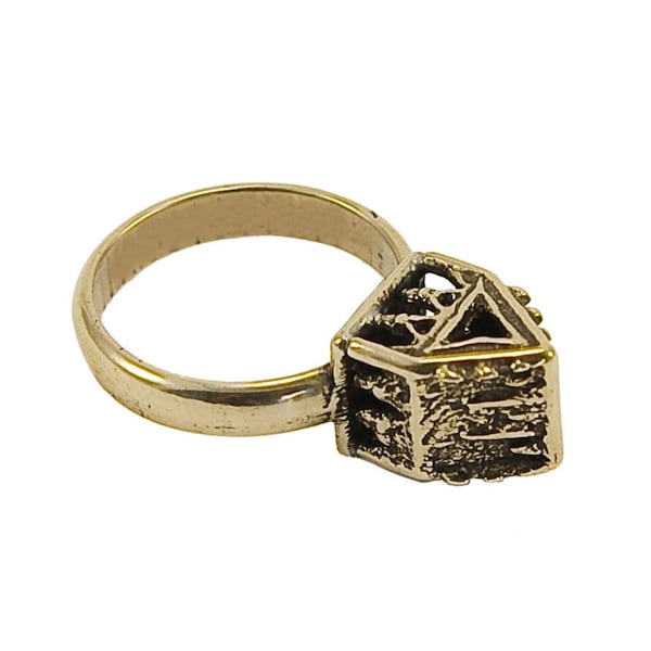 Ancient Jewish wedding ring with house.  boho ring  Jewish house ring