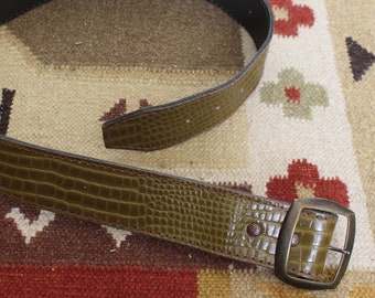 Vintage VTG Anton NSW Top Hide Dark Green Croc Pattern Leather Belt // Sz M/L