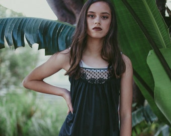 Vintage 1990's Black Widow Black Maxi Slip with Lace Detailing
