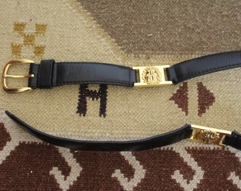 Vintage VTG 90's 1990's Gold Detail Tiger Black Leather Belt // One Size