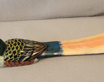 Vintage Hand Painted Wooden Mallard Duck Shoe Horn Carved Wood Waterfowl Accent