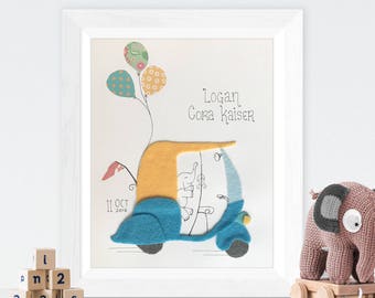 Elephant in Rickshaw personalized birth frame