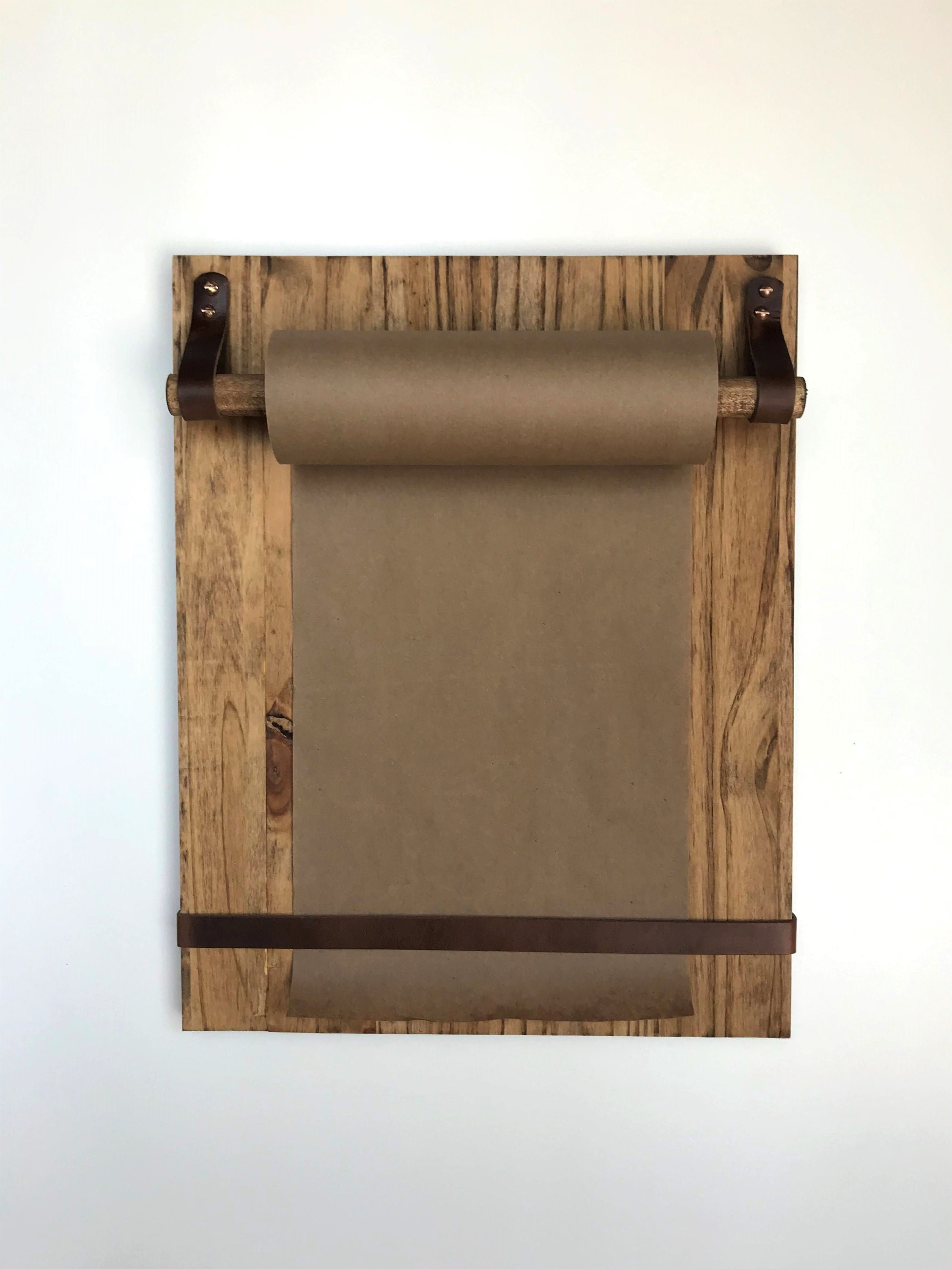 Butcher Paper Roll Dispenser Leather & Wood Kraft Paper Holder