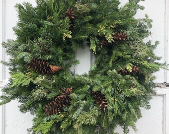 Handmade Maine Classic Holiday Balsam Fir Evergreen Wreath -Front Door Size (22”-24”)