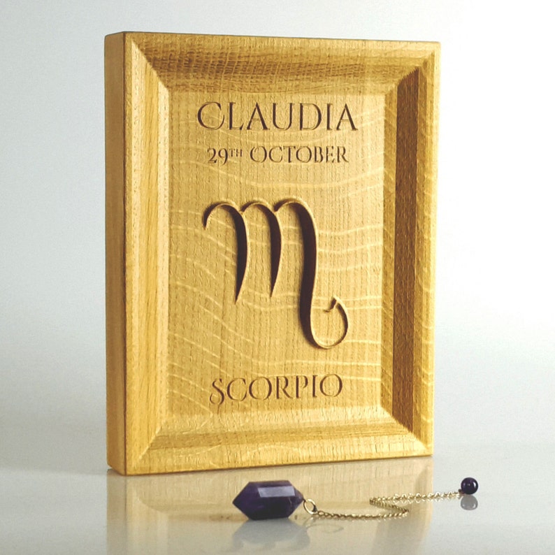 Solid Oak Scorpio Zodiac Gift Astrology Present November Etsy