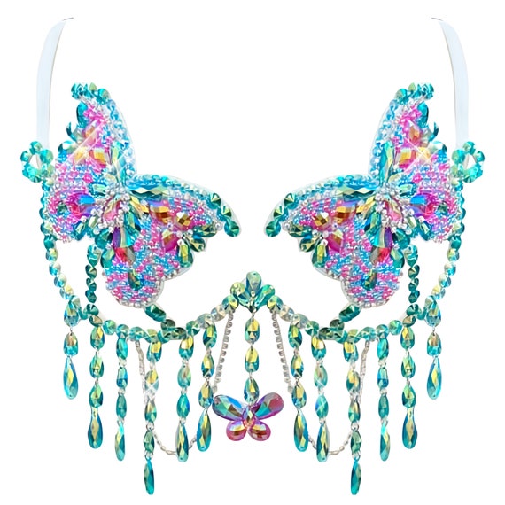 Enchanted Butterfly Beaded Sparkle Carnival Bra for Festival Rave