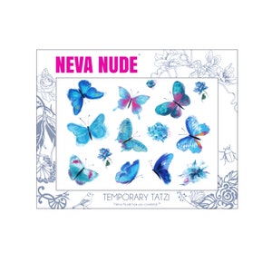 Butterfly Kisses Floral Flower Large Pretty Temporary Tattoo Pack For Body and Face Blue