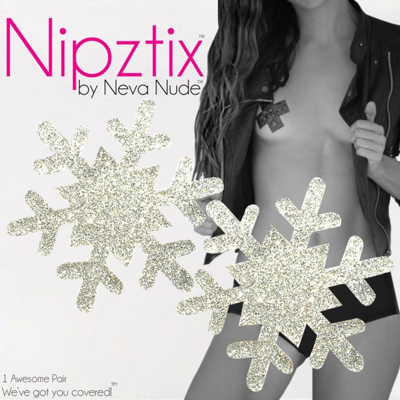 Snowflake Nipple Pasties - Glittery Silver