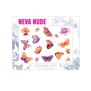 Butterfly Kisses Floral Flower Large Pretty Temporary Tattoo Pack For Body and Face Orange
