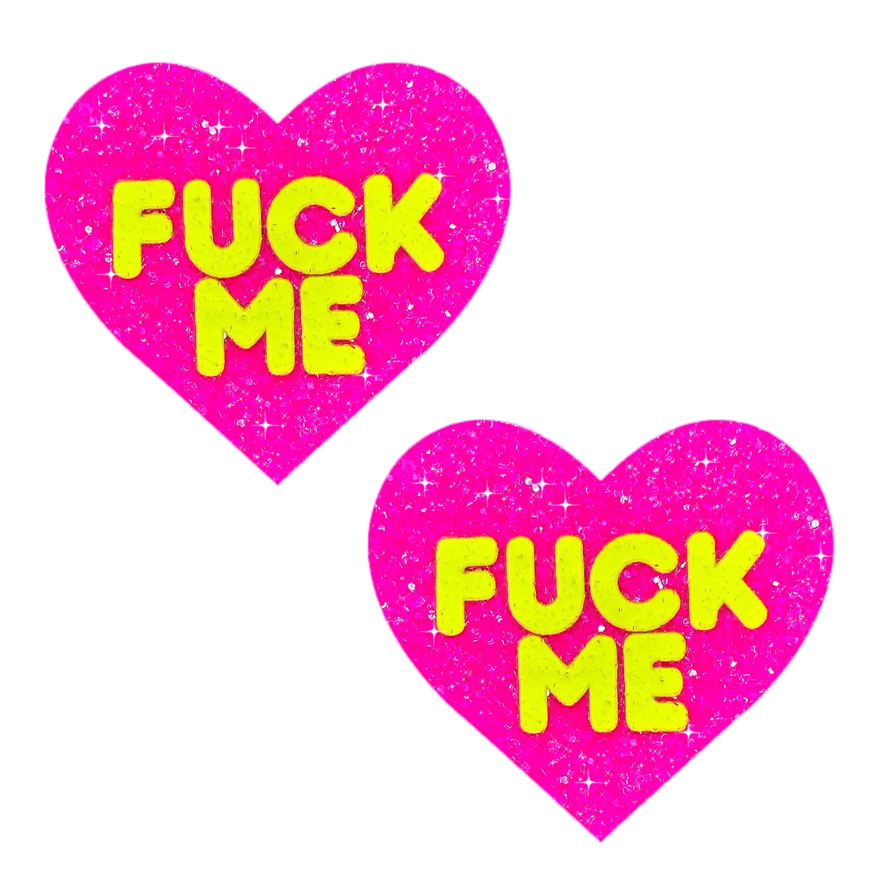 F*ck Me Blacklight Neon Super Sparkle Wassermelone Pink Glitzer Nippel Cover Pasties für Parties Raves Festivals Halloween Kostüm Wasserdicht