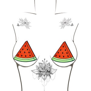 Adesivos para mamilos Nipztix Pasties Red Juicy Watermelon Glitter Fruit para raves e festivais