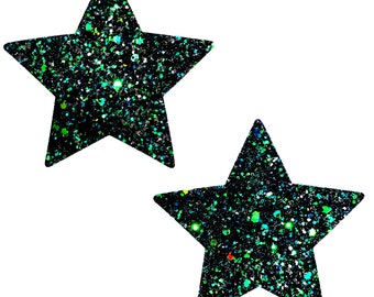 Super Sparkle Envy Green Chunky Glitter Starry Nights Nipztix Pasties Nipple Cover