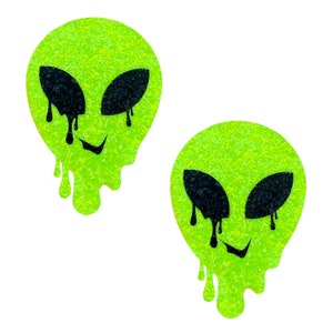 Neon Blacklight Awesome Chunky Glitter Melty Alien Nipple Cover Pasties Stickers For Raves Festivals Outfits, Costumes and more! Waterproof