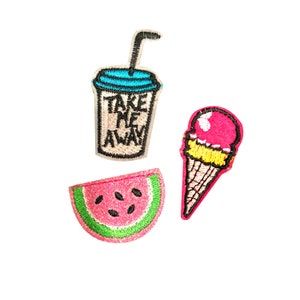 Summer Treats Ice Cream Watermelon Pink 3 Pack Iron-On Patch Collectible Sticker Gift Stocking Stuffer