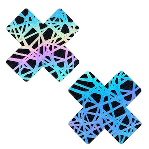 Silly String Rainbow Reflective X Nipple Cover Pasties Stickers For Raves add Festivals Waterproof