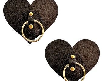 After Midnight Schwarz Glitter Gold Hoop I Herz U Nipple Cover Pasties Für Valentinstag Festival Rave