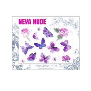 Butterfly Kisses Floral Flower Large Pretty Temporary Tattoo Pack For Body and Face Purple