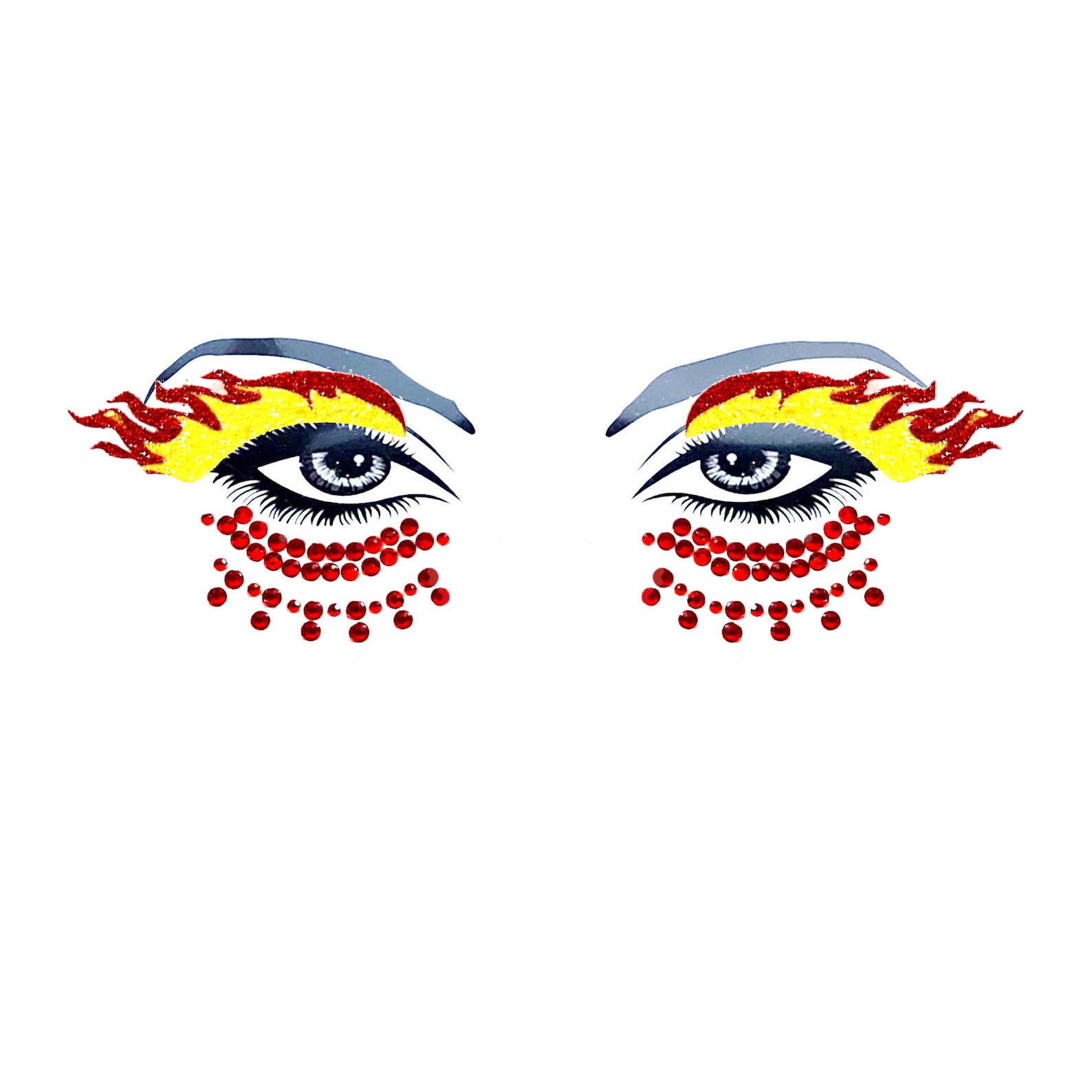 Ghost Rider Glitter Flame Eye Sticker With Jewels Crystals for Raves ...