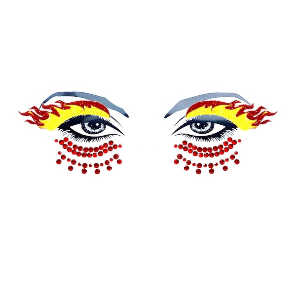 Ghost Rider Glitter Flame Eye Sticker with Jewels Crystals For Raves Festivals Outfits Costumes