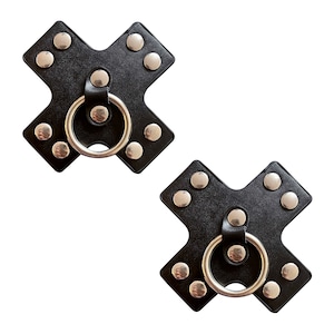 Pierced 'n Punked Black Leather Silver Stud Nipple Ring Piercing Reusable Silicone Nipztix X Pasties Nipple Covers For Raves and Festivals