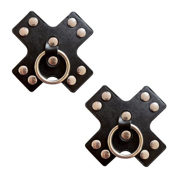 Zwart lederen tepelring met zilveren studpiercing piercing piercing herbruikbare siliconen Nipztix X Pasties tepelhoezen voor raves en festivals