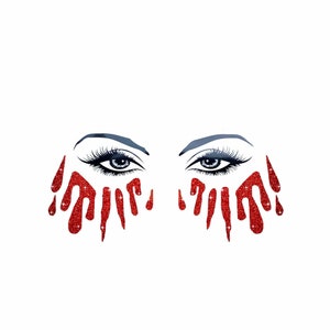 ¡Impresionantes pegatinas faciales rojas y negras con purpurina y lágrimas sangrientas para fiestas rave de Halloween, festivales, disfraces y mucho más!
