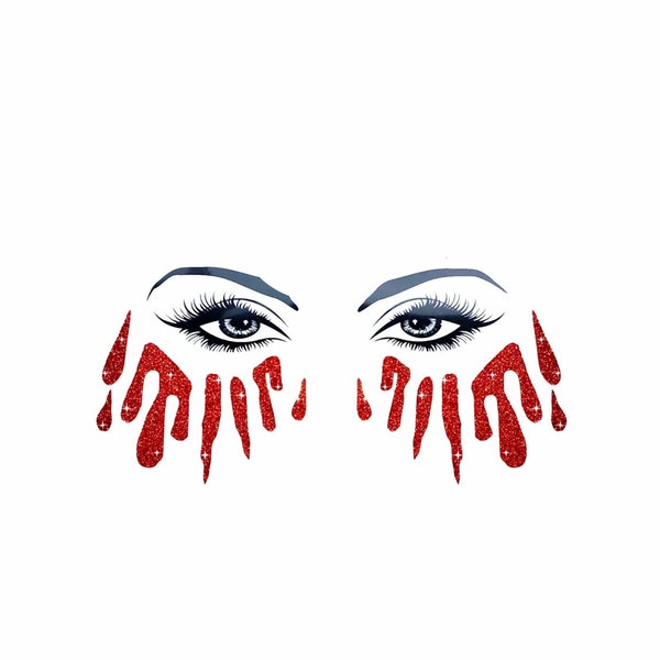 Bloody Awesome Glitter Tears Red and Black Face Stickers For Halloween Raves, Festivals, Costumes and More!