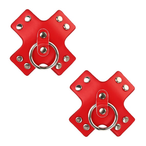 Pierced 'N Punked Red Leather Reusable Silicone Nipple Cover Pasties 