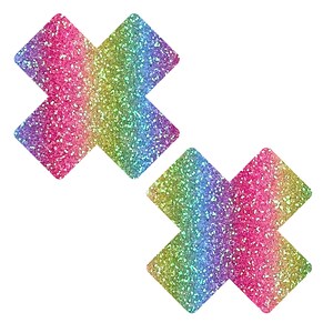 Laffie Taffie Blacklight UV Multicolor X Nipple Cover Pasties For Raves and Festivals Chunky Glitter Waterproof