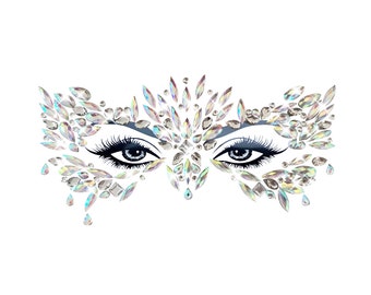 Chickadee Masquerade Clear Iridescent Crystal Jewel Face Sticker For Raves, Festivals, Outfits, Costumes, and More! Waterproof